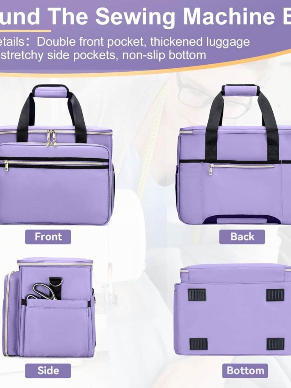 Sewing Machine Carrying Case with Removable Bottom Padding, Sewing Machine Bag F - Picture 6 of 8